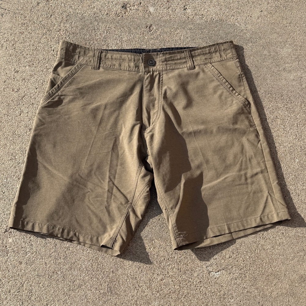 Kuhl Shorts Men’s 35x10 Brown Flat Front Stretch‎ Hiking 5 Pocket Unlined Nylon - Picture 12 of 13